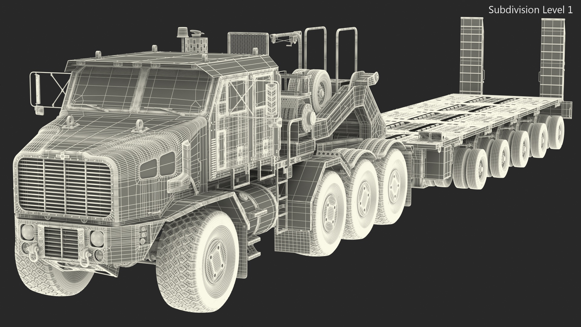 3D Oshkosh HET A1 Truck Tractor with Semi Trailer Desert Camo model