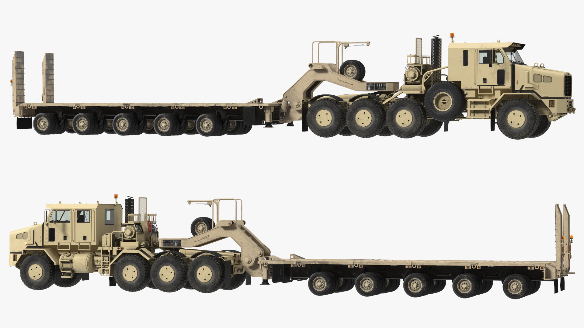 3D Oshkosh HET A1 Truck Tractor with Semi Trailer Desert Camo model
