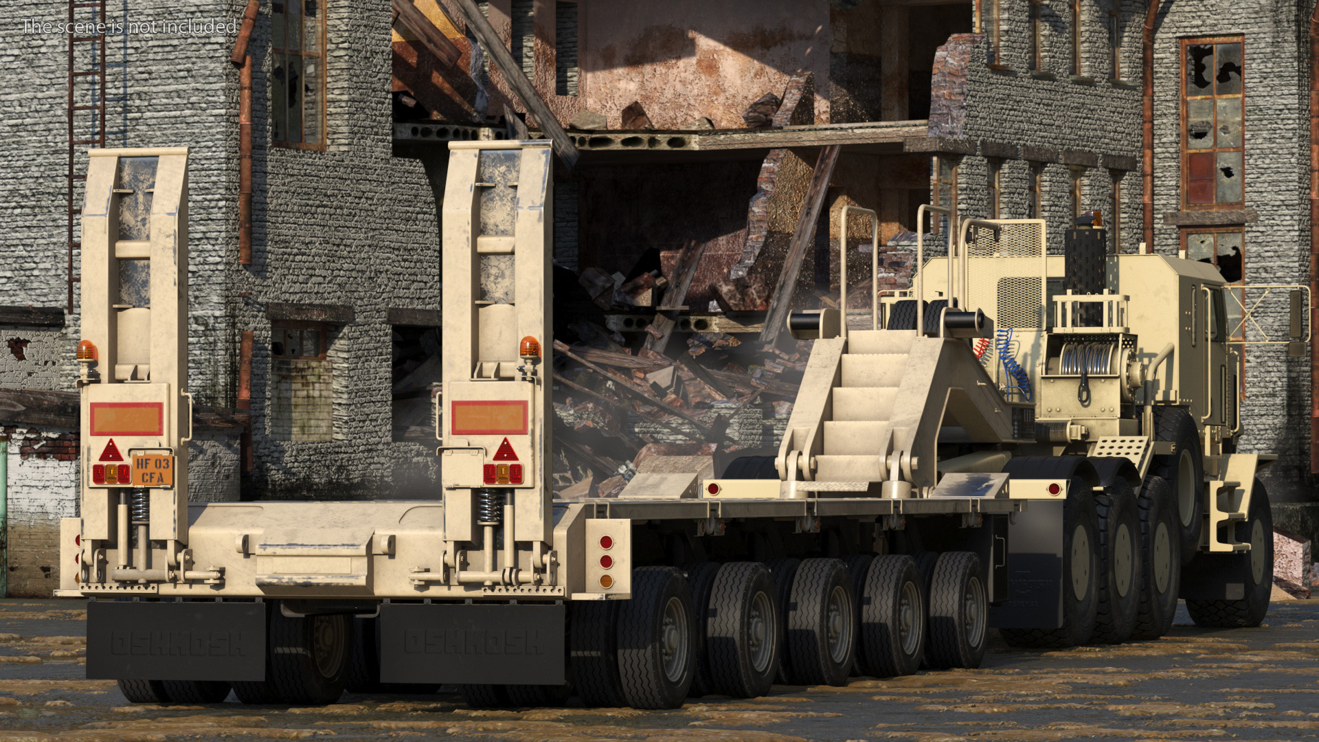 3D Oshkosh HET A1 Truck Tractor with Semi Trailer Desert Camo model
