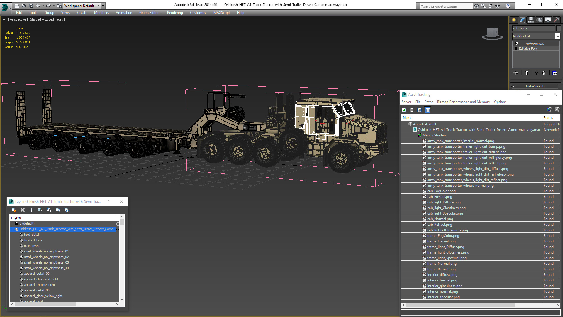 3D Oshkosh HET A1 Truck Tractor with Semi Trailer Desert Camo model
