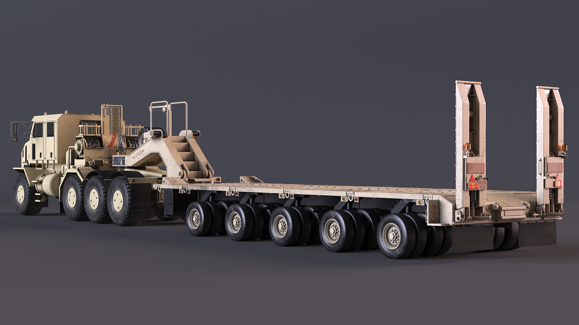 3D Oshkosh HET A1 Truck Tractor with Semi Trailer Desert Camo model