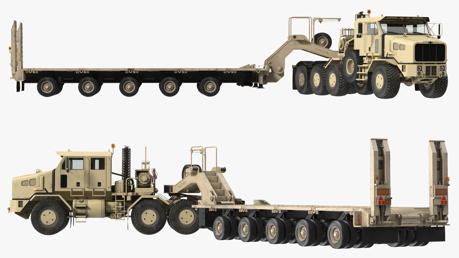 3D Oshkosh HET A1 Truck Tractor with Semi Trailer Desert Camo model