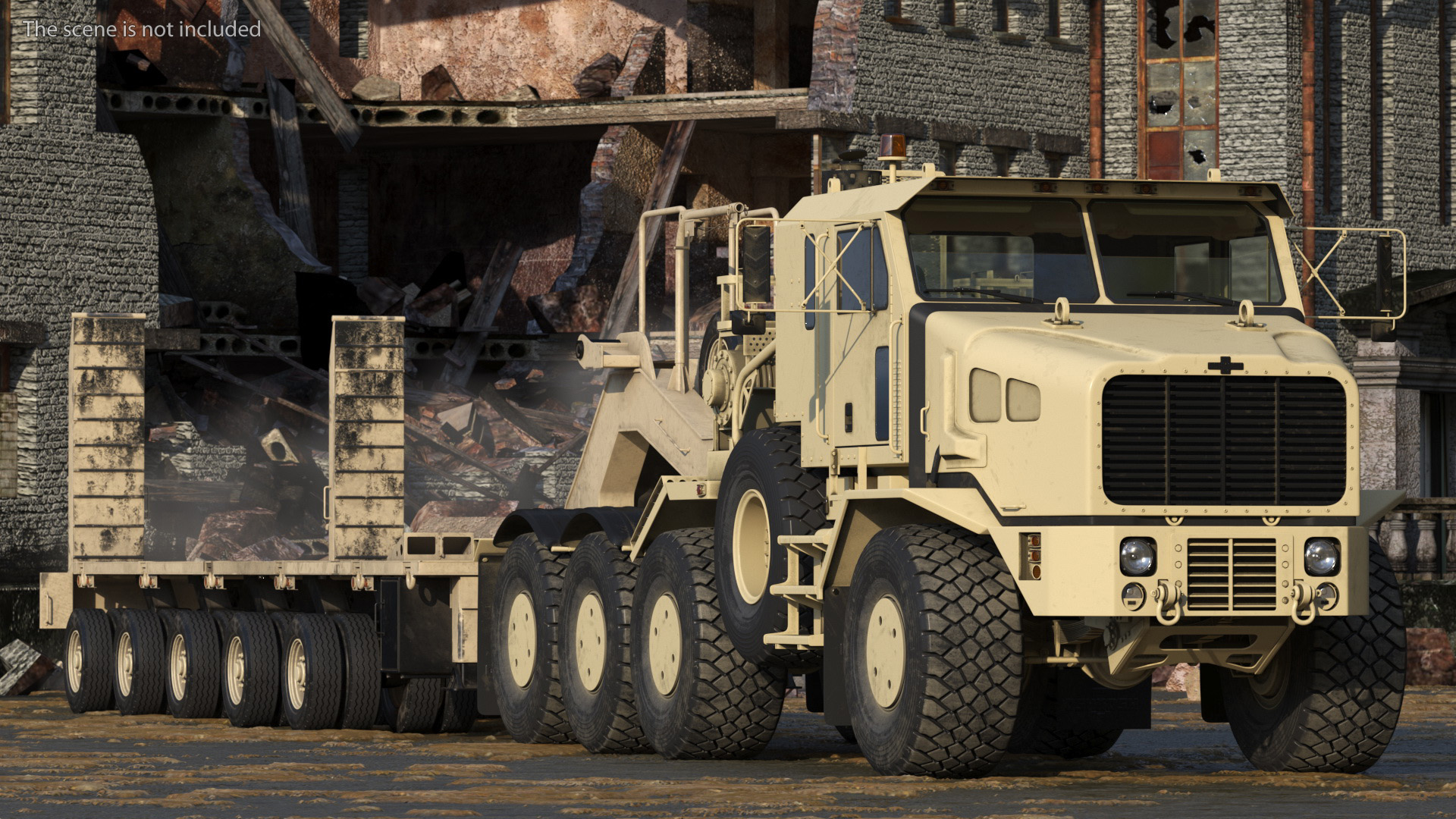 3D Oshkosh HET A1 Truck Tractor with Semi Trailer Desert Camo model