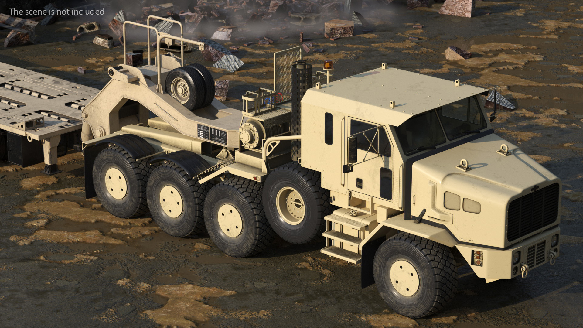 3D Oshkosh HET A1 Truck Tractor with Semi Trailer Desert Camo model