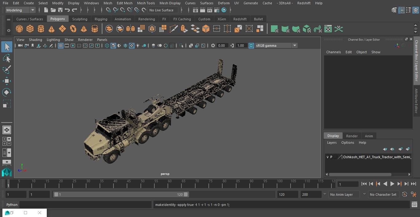 3D Oshkosh HET A1 Truck Tractor with Semi Trailer Desert Camo model