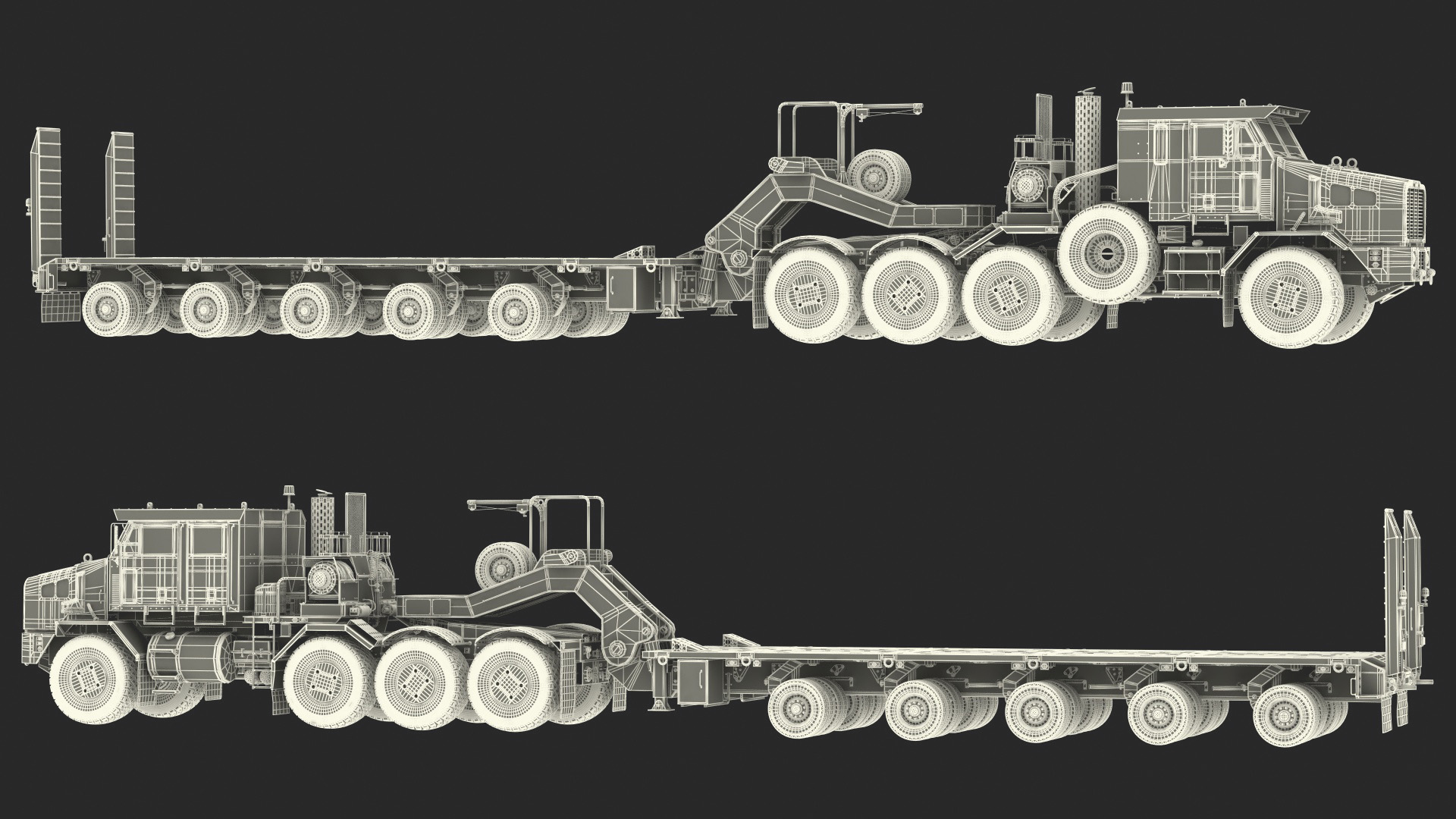 3D Oshkosh HET A1 Truck Tractor with Semi Trailer Desert Camo model
