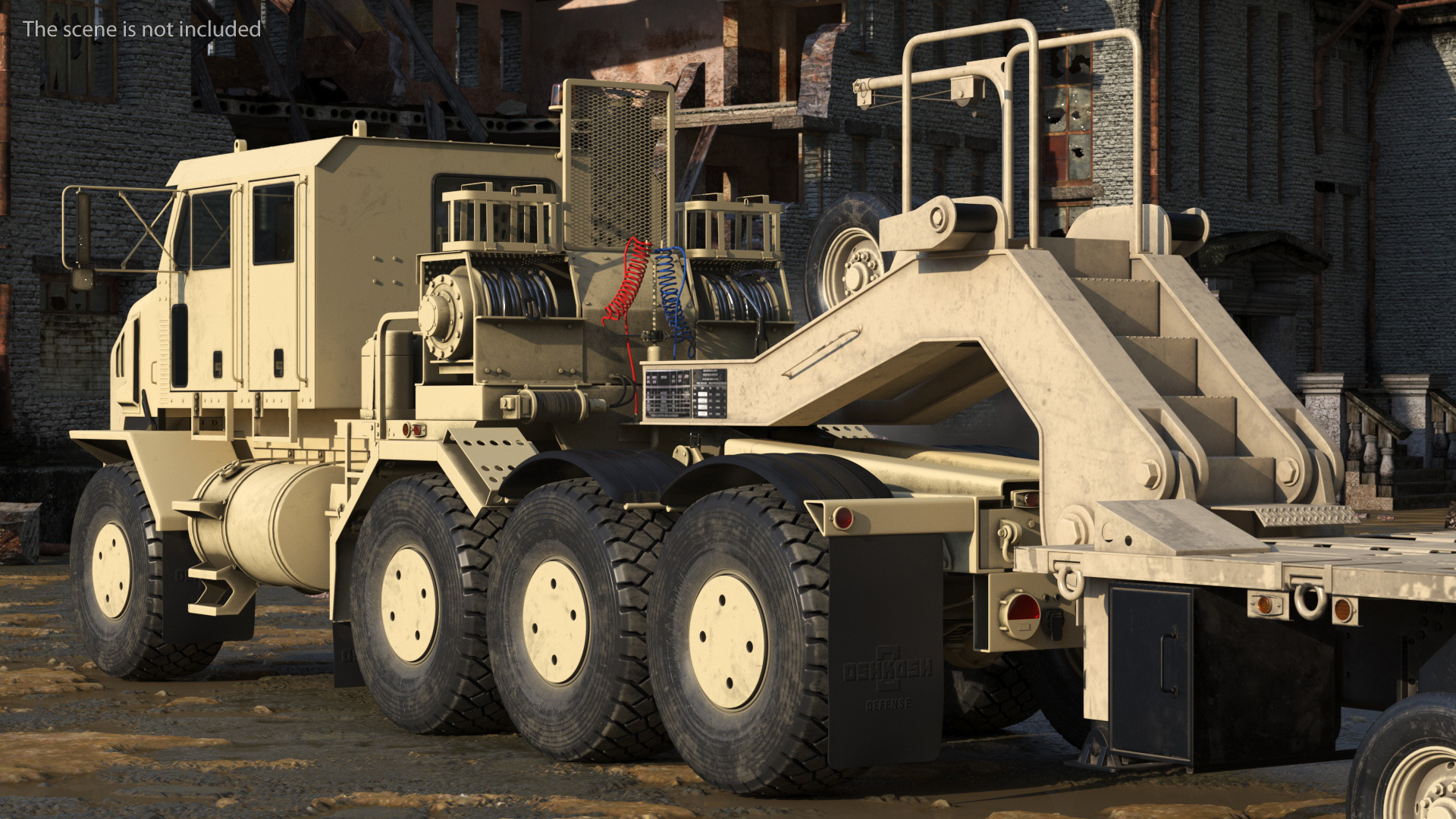 3D Oshkosh HET A1 Truck Tractor with Semi Trailer Desert Camo model