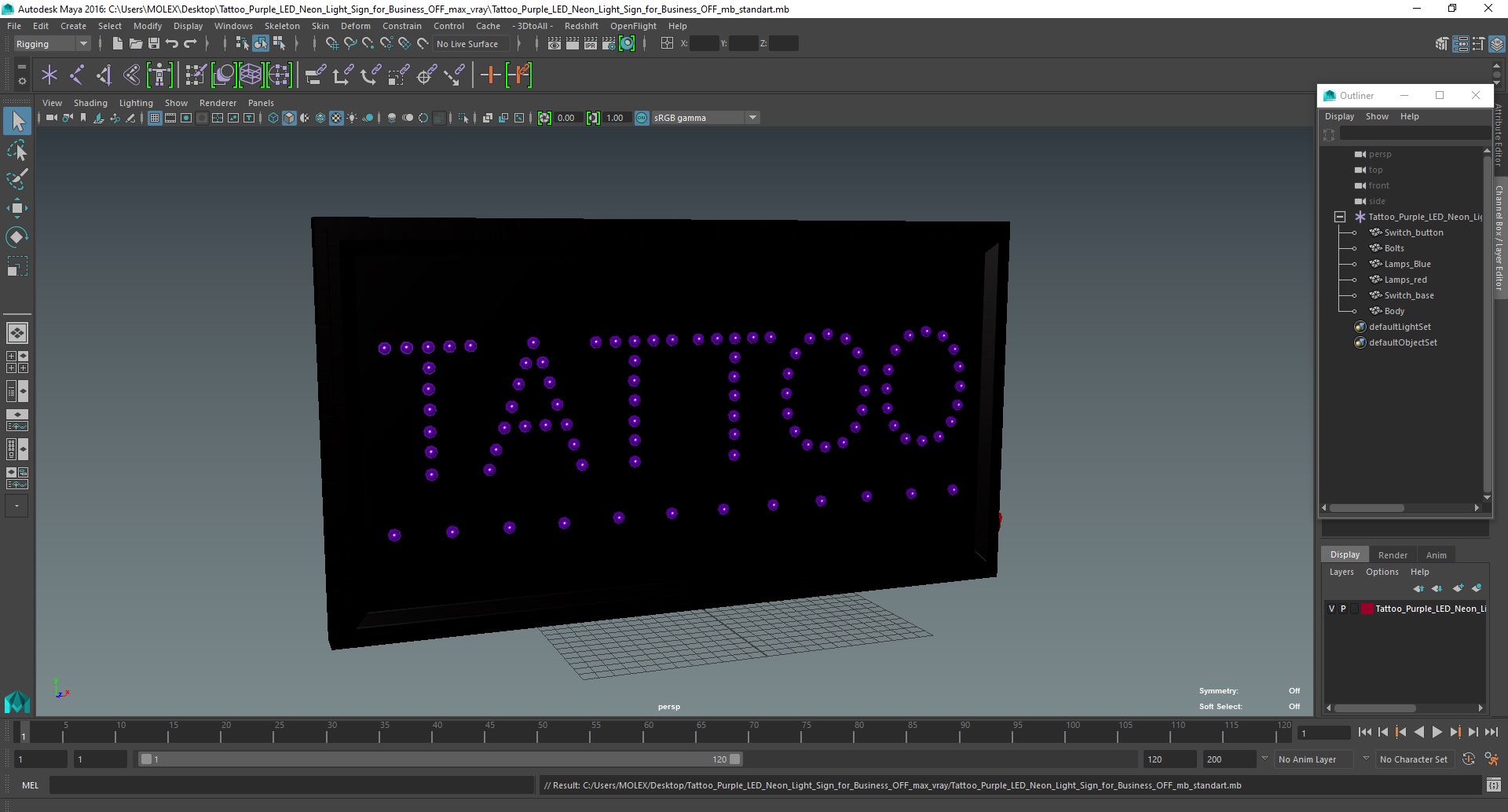 3D model Tattoo Purple LED Neon Light Sign for Business OFF