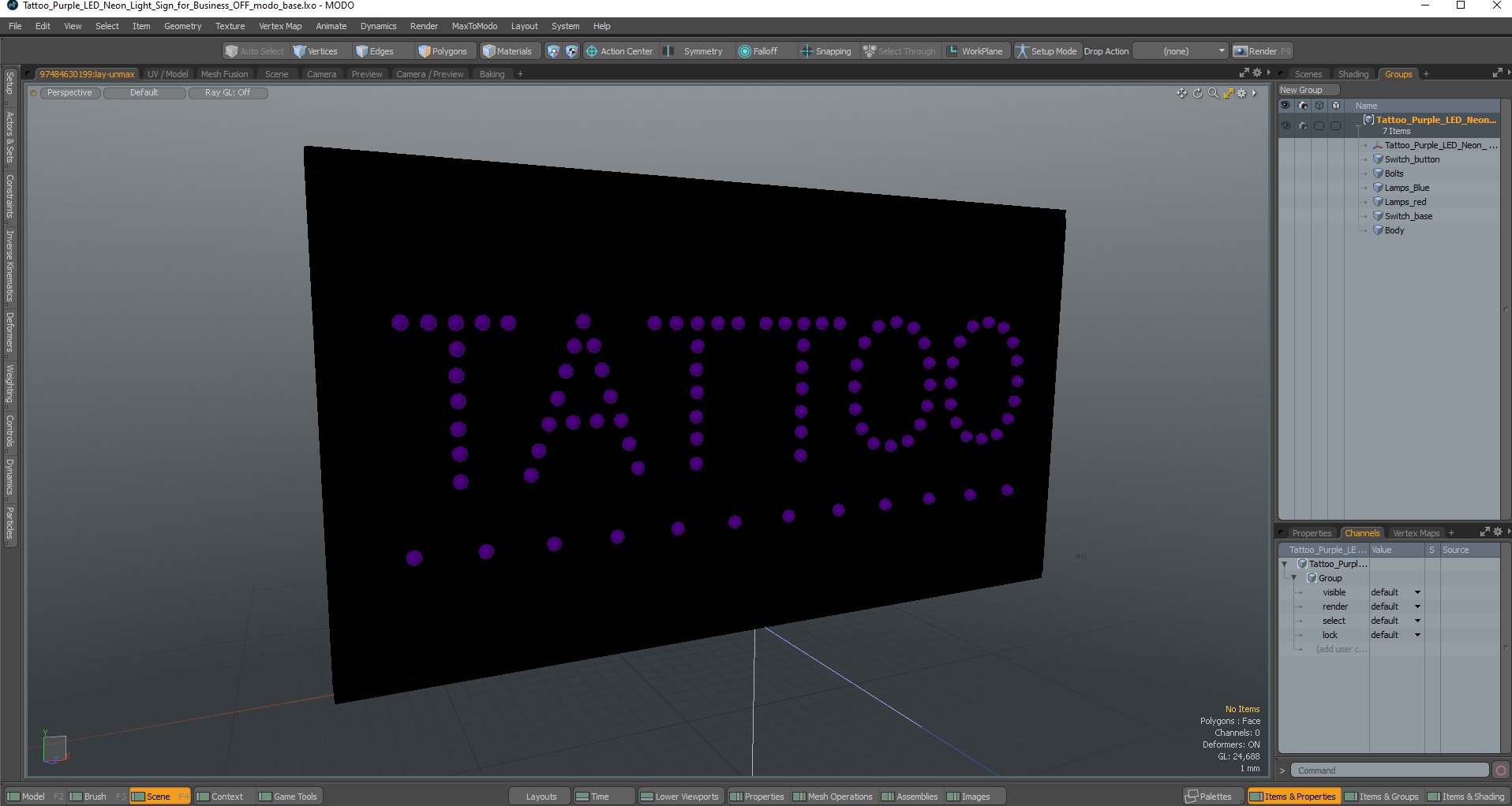 3D model Tattoo Purple LED Neon Light Sign for Business OFF