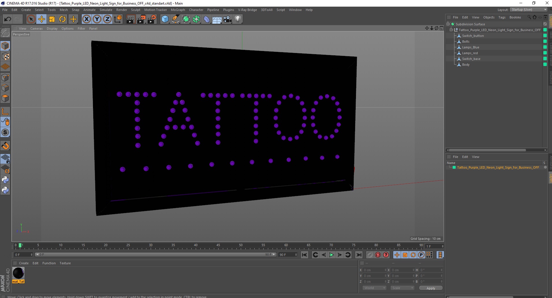3D model Tattoo Purple LED Neon Light Sign for Business OFF