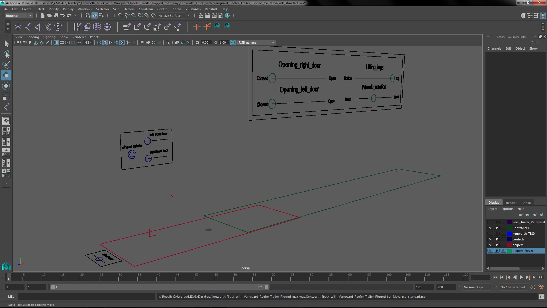 Kenworth Truck with Vanguard Reefer Trailer Rigged for Maya 3D model