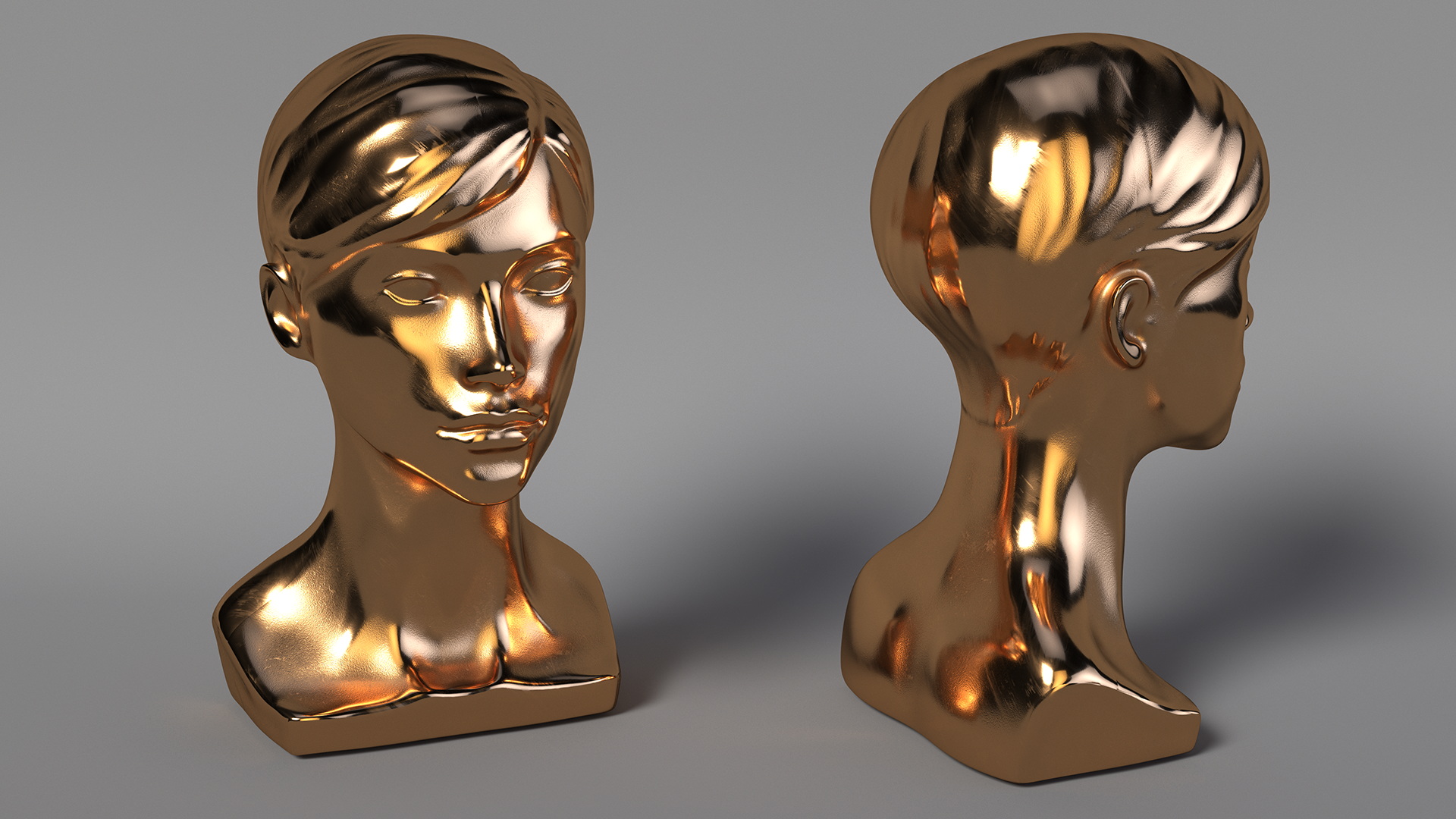 Golden Woman Mannequin Head with Hair 3D