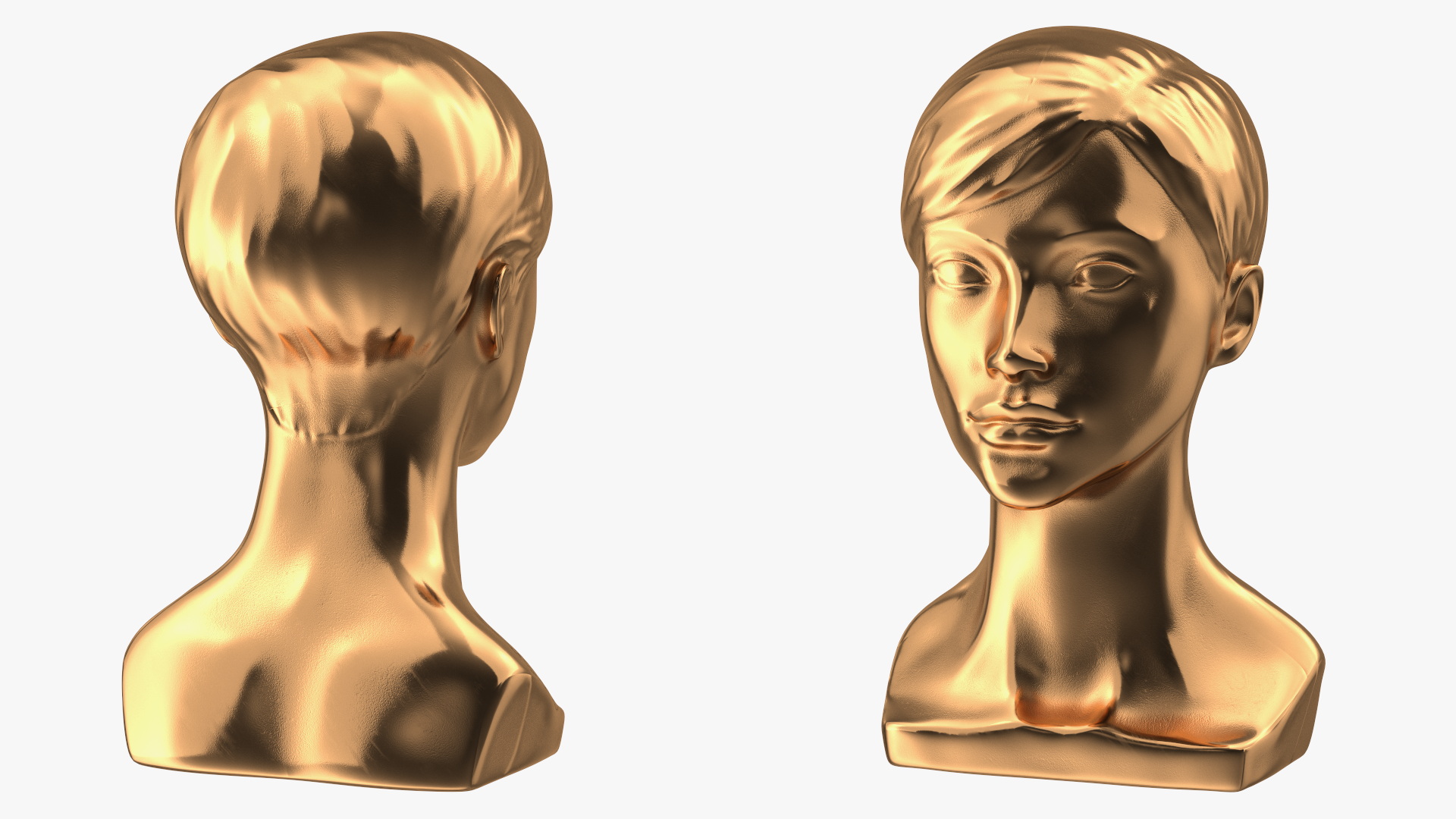 Golden Woman Mannequin Head with Hair 3D