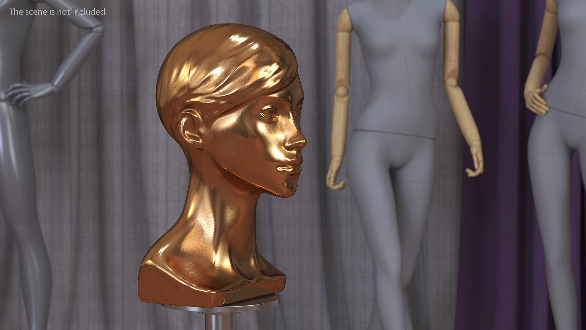 Golden Woman Mannequin Head with Hair 3D
