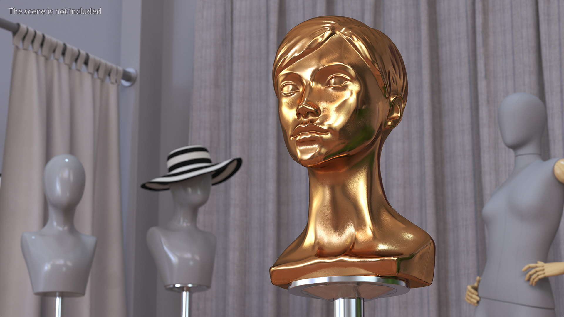 Golden Woman Mannequin Head with Hair 3D