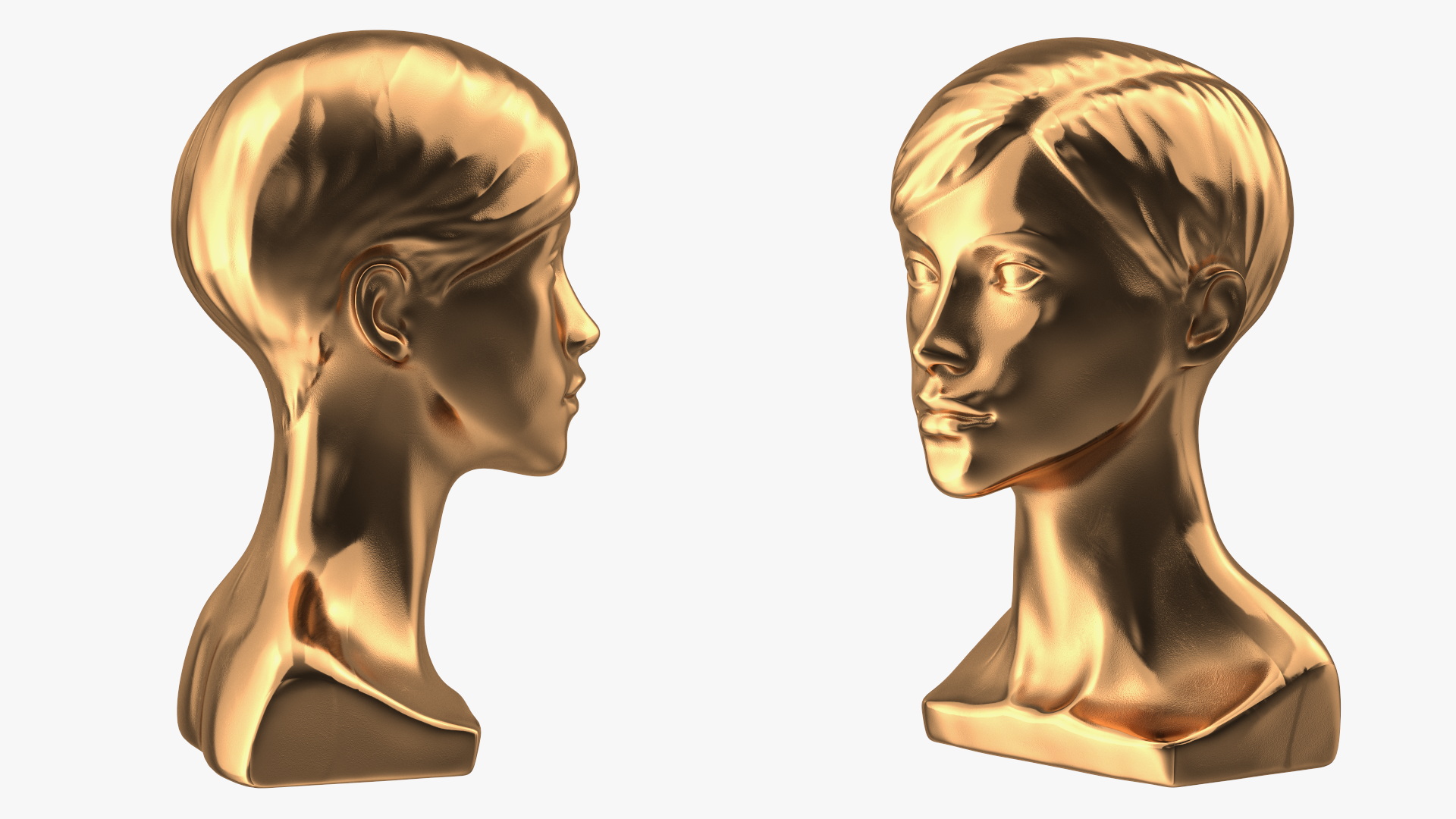 Golden Woman Mannequin Head with Hair 3D