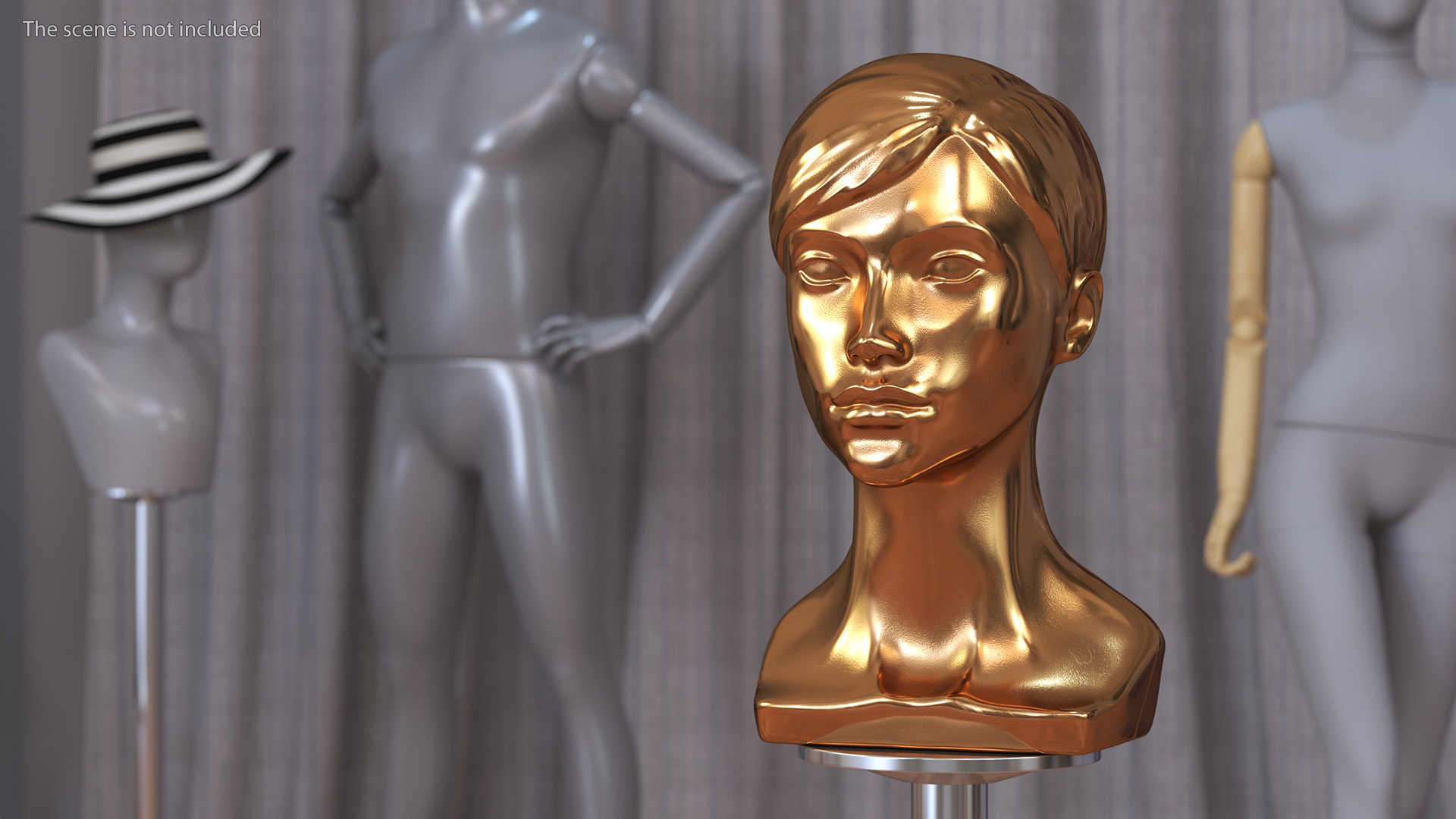 Golden Woman Mannequin Head with Hair 3D