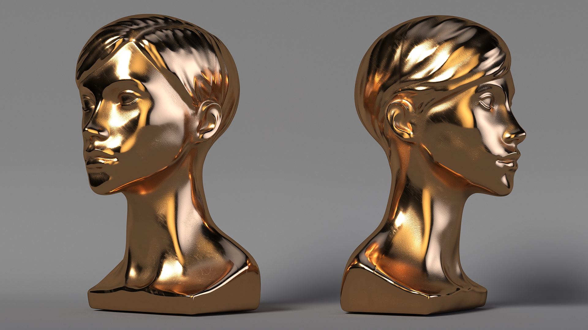 Golden Woman Mannequin Head with Hair 3D