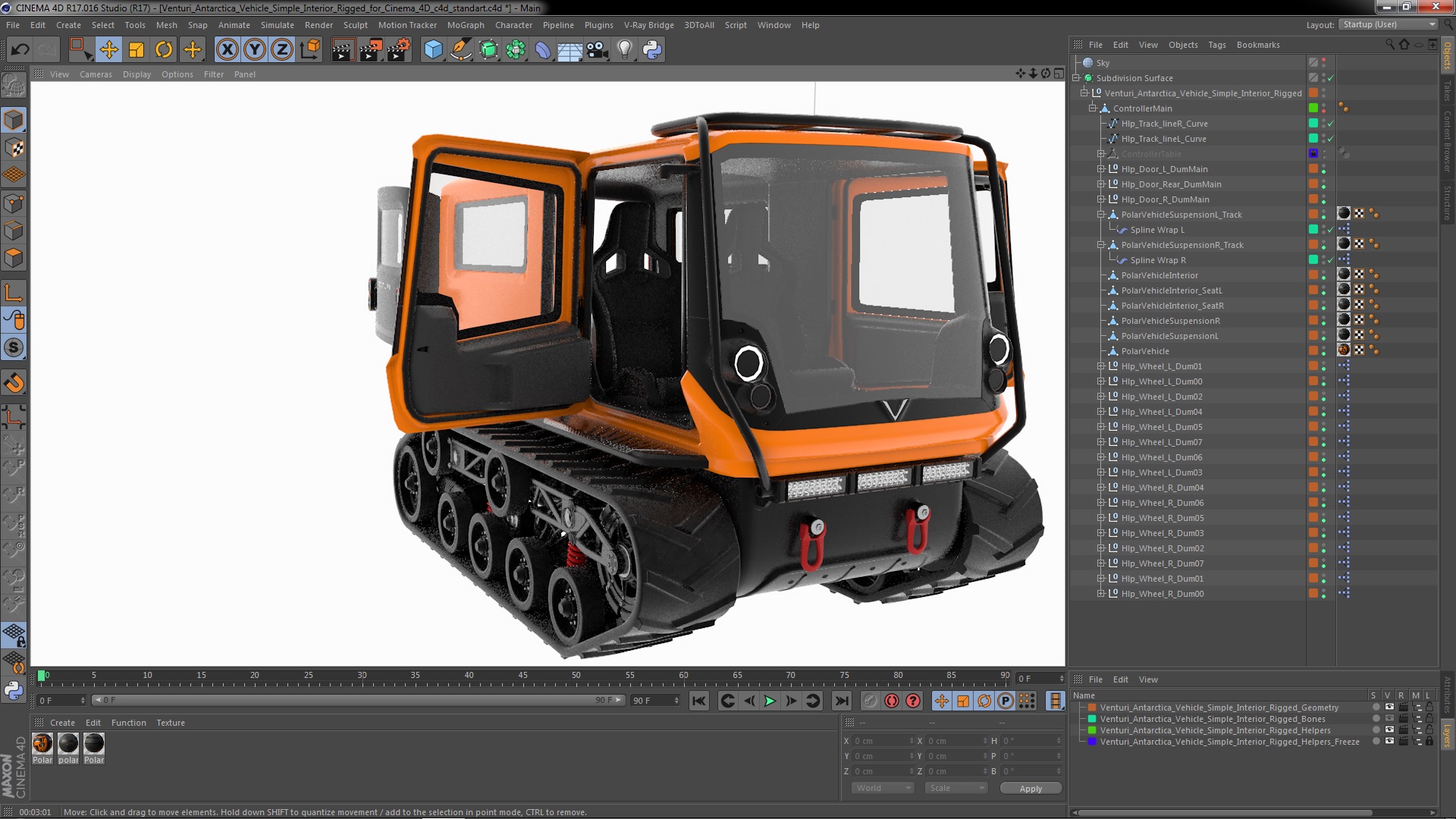 3D Venturi Antarctica Vehicle Simple Interior Rigged for Cinema 4D model