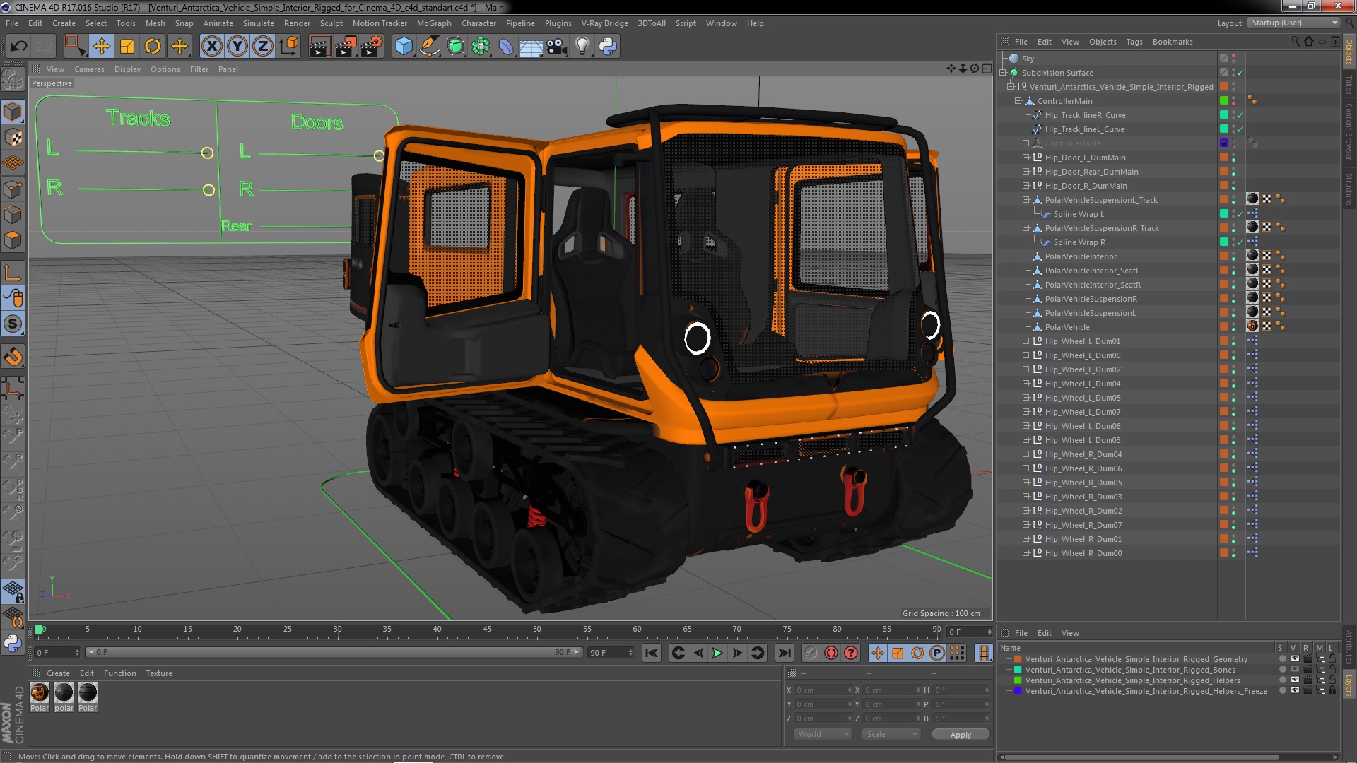 3D Venturi Antarctica Vehicle Simple Interior Rigged for Cinema 4D model