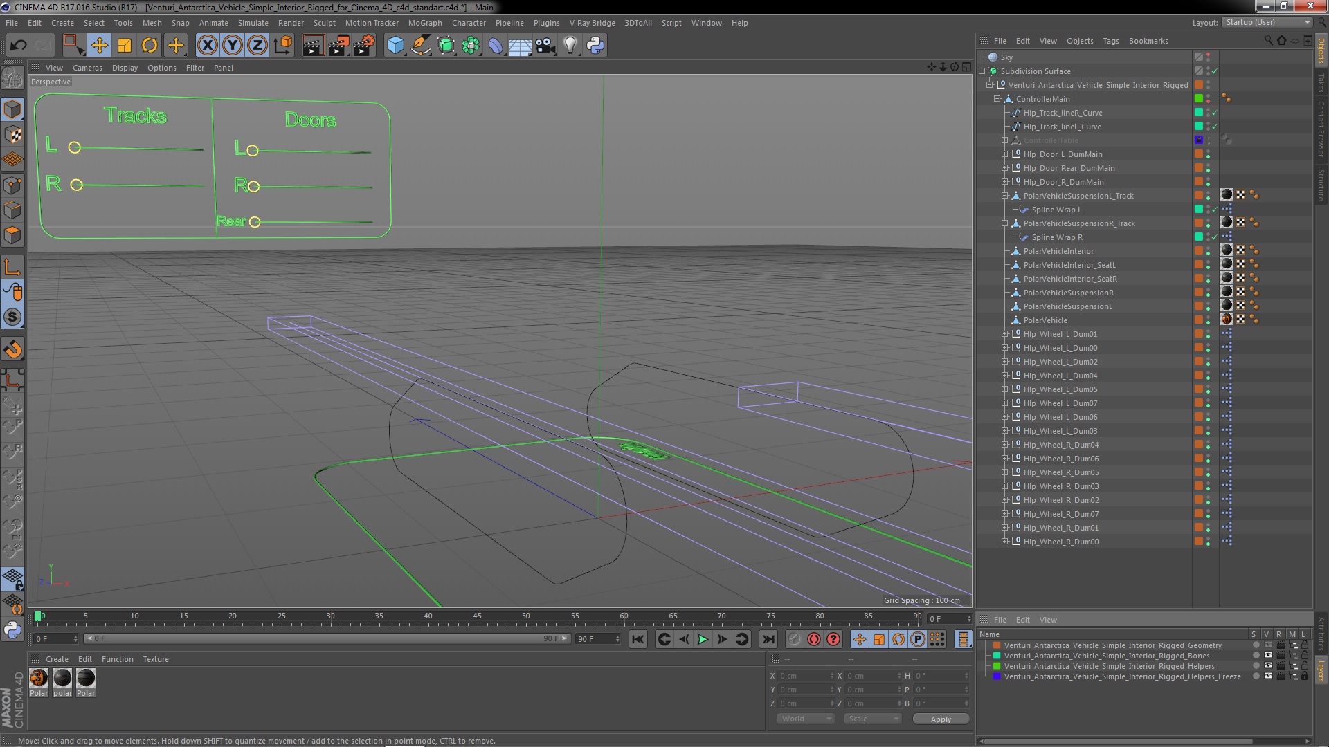 3D Venturi Antarctica Vehicle Simple Interior Rigged for Cinema 4D model