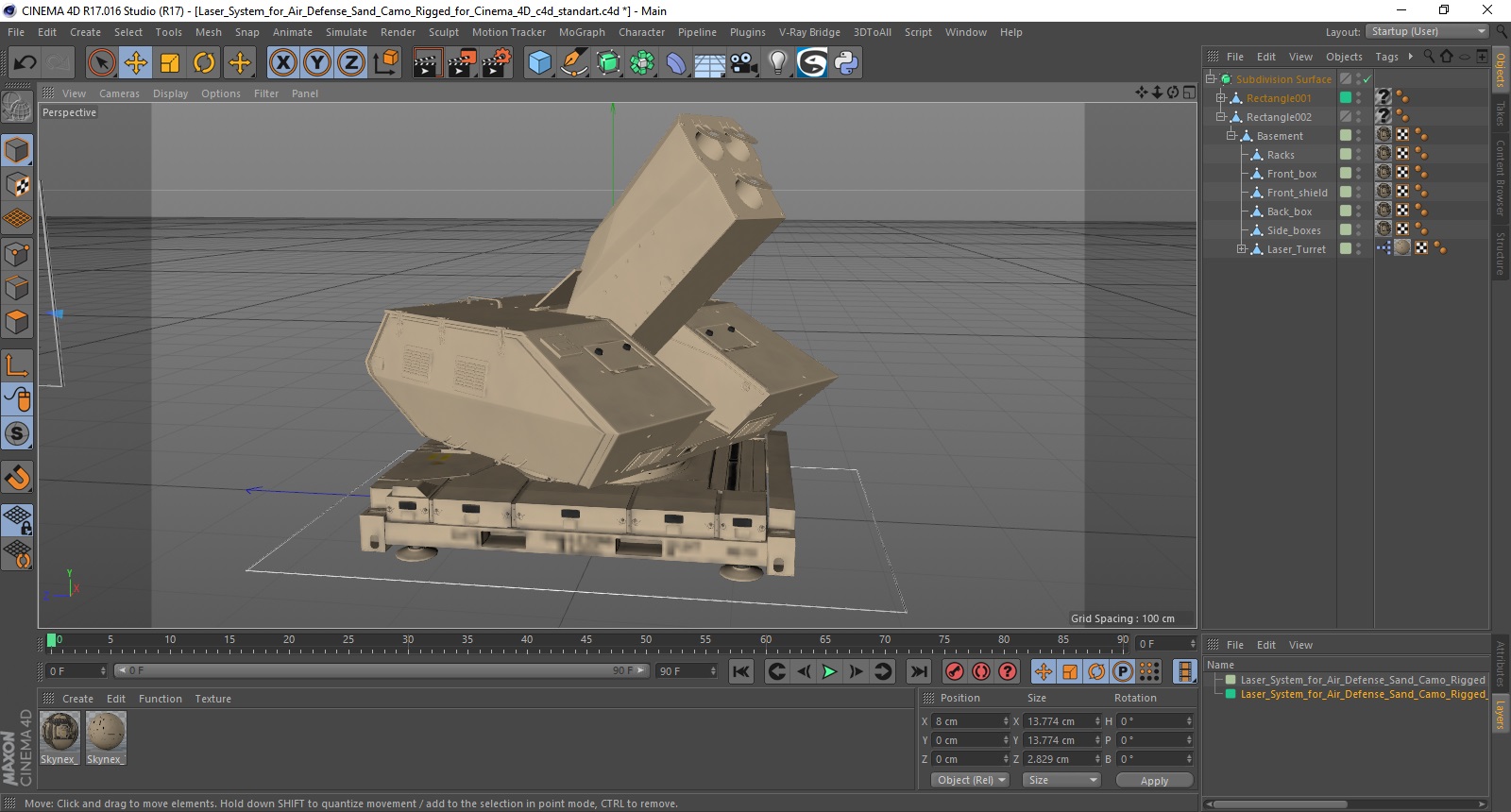 Laser System for Air Defense Sand Camo Rigged for Cinema 4D 3D model