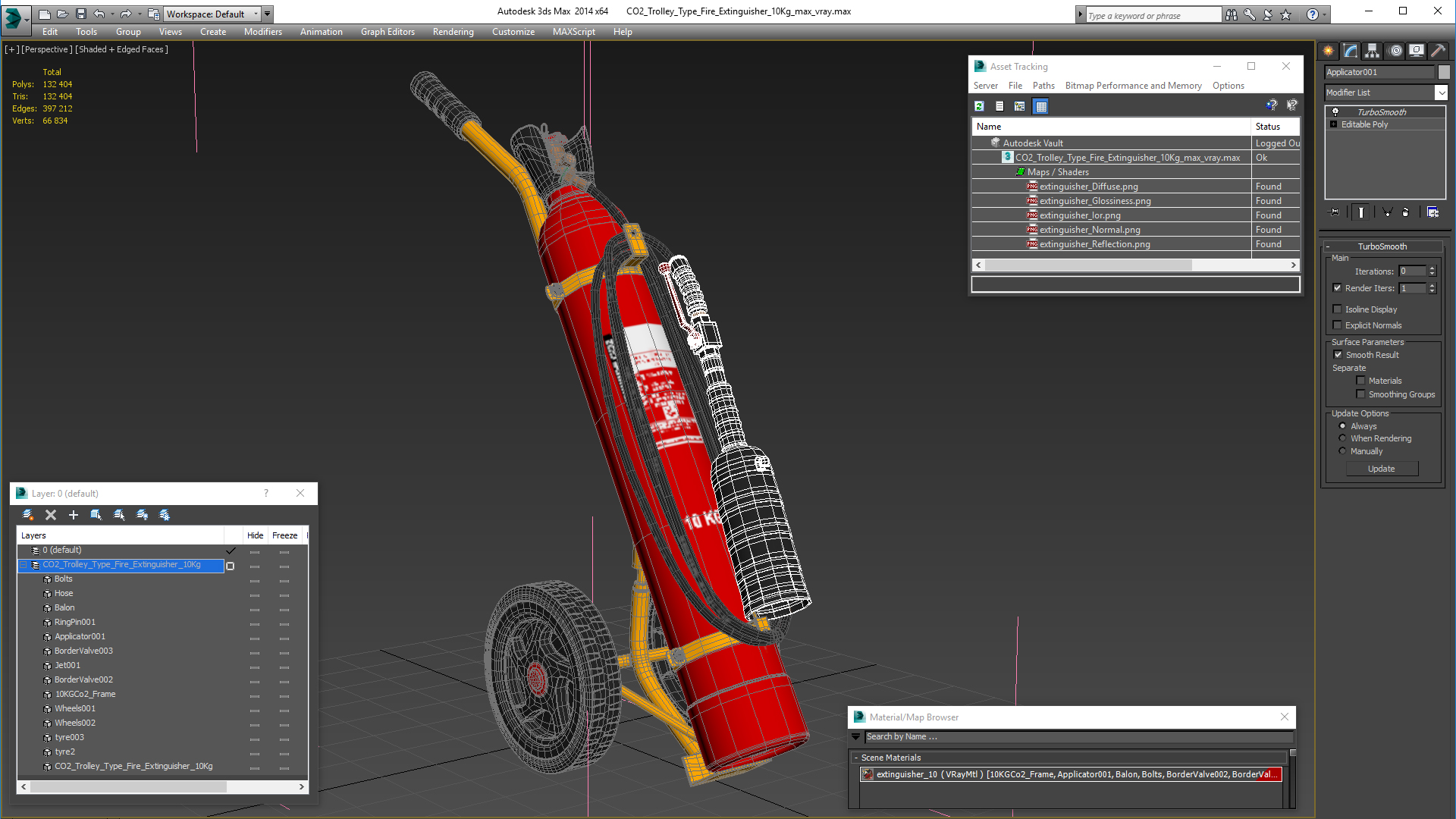 CO2 Trolley Type Fire Extinguisher 10Kg 3D model