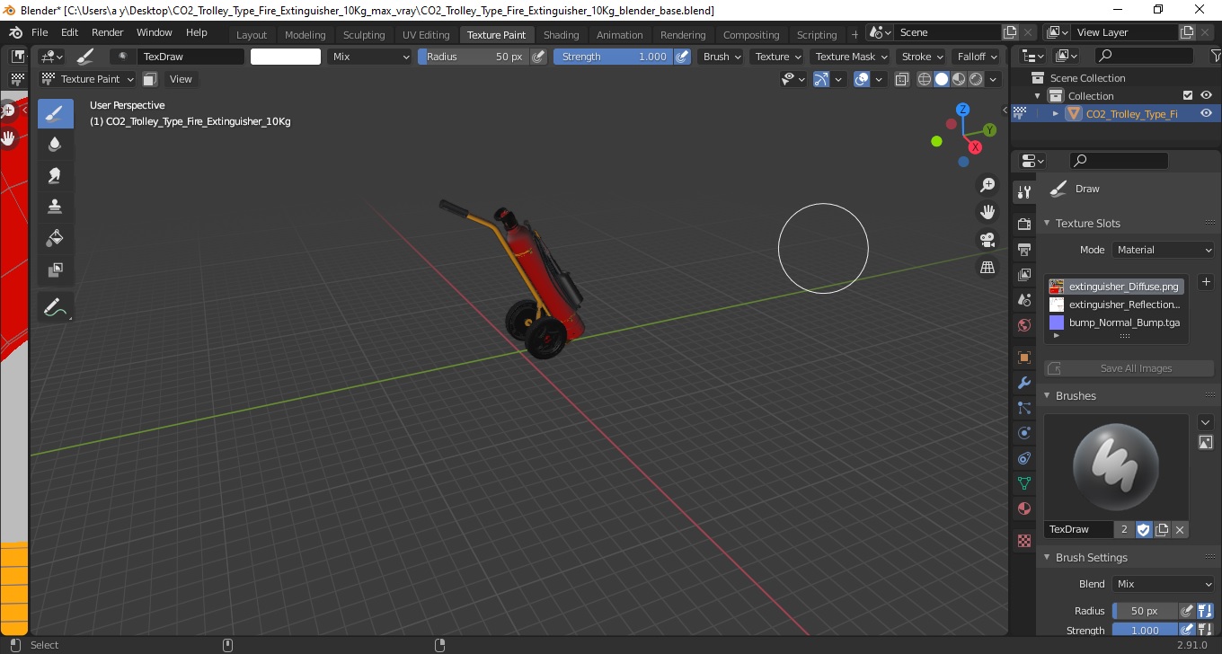 CO2 Trolley Type Fire Extinguisher 10Kg 3D model