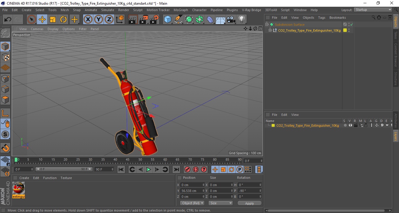 CO2 Trolley Type Fire Extinguisher 10Kg 3D model