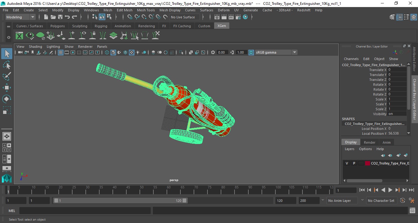 CO2 Trolley Type Fire Extinguisher 10Kg 3D model