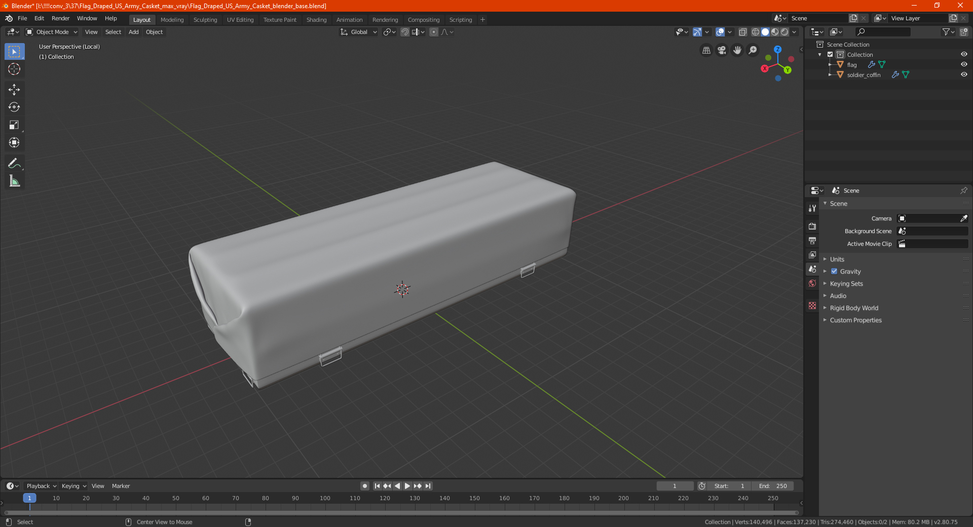 3D Flag Draped US Army Casket