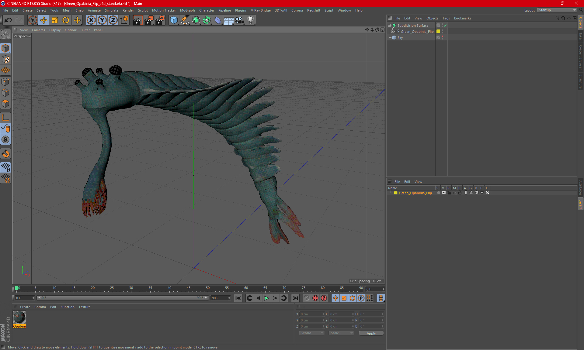 Green Opabinia Flip 3D model