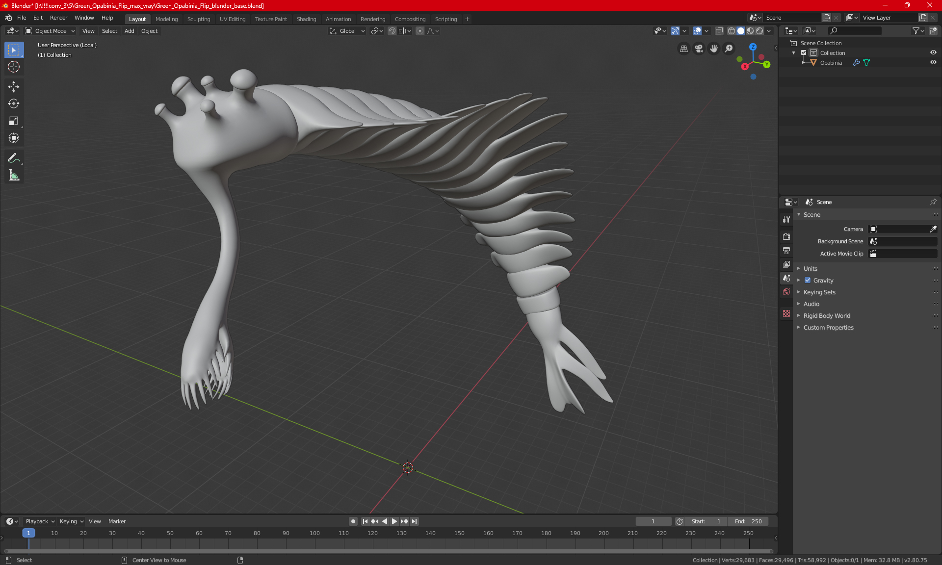 Green Opabinia Flip 3D model