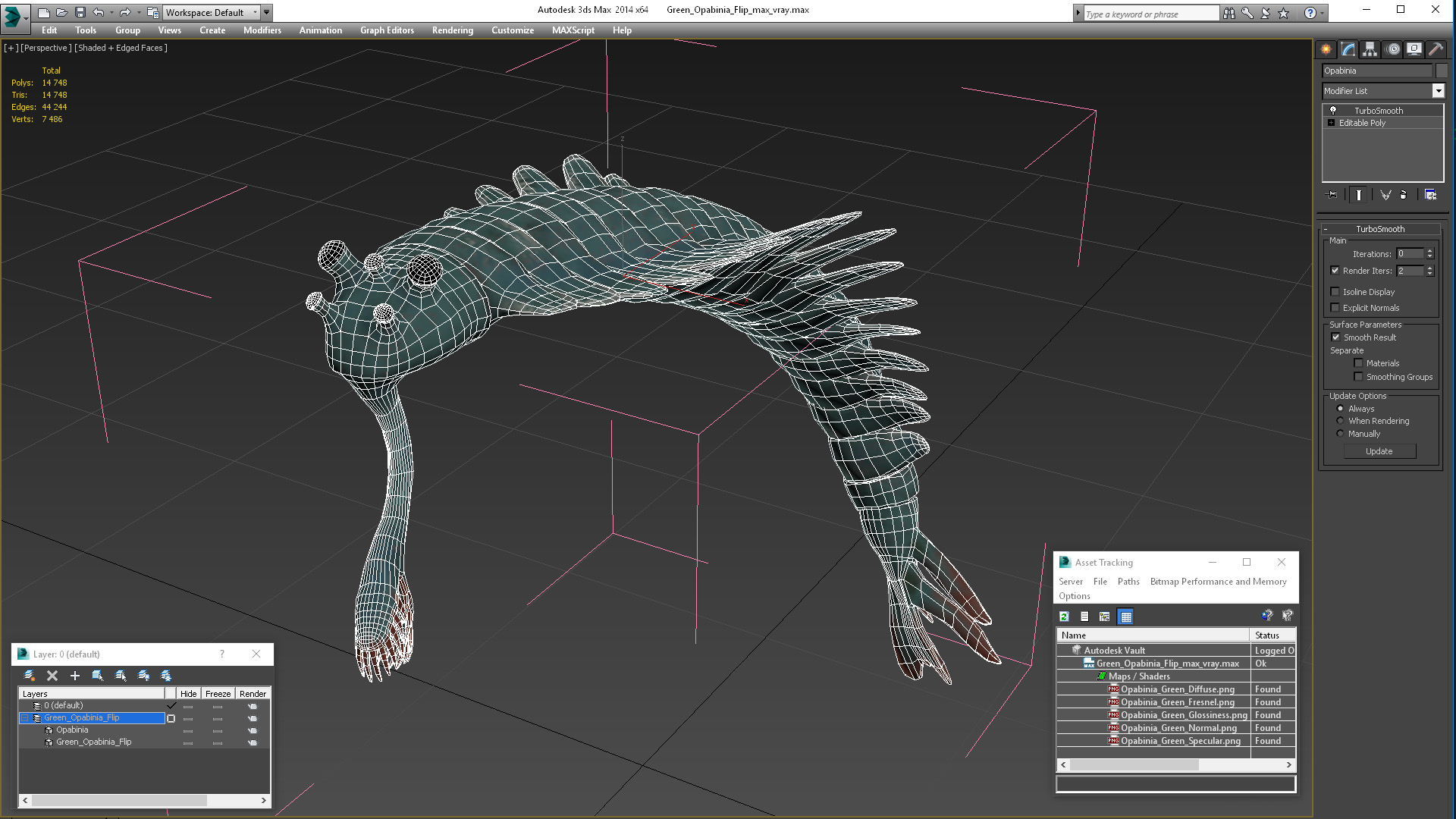 Green Opabinia Flip 3D model