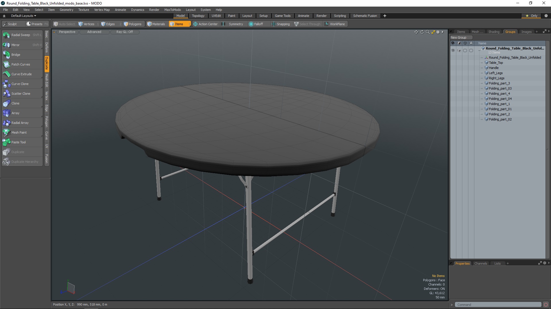 Round Folding Table Black Unfolded 3D model