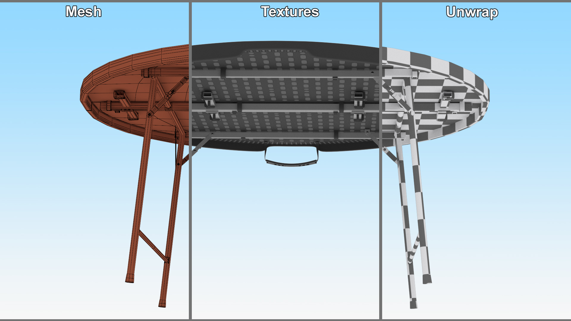 Round Folding Table Black Unfolded 3D model