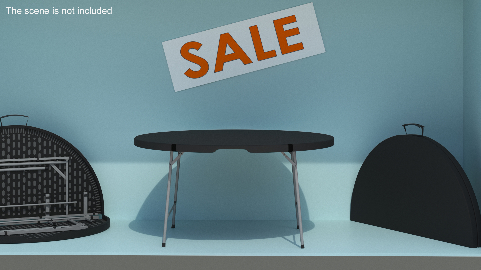 Round Folding Table Black Unfolded 3D model