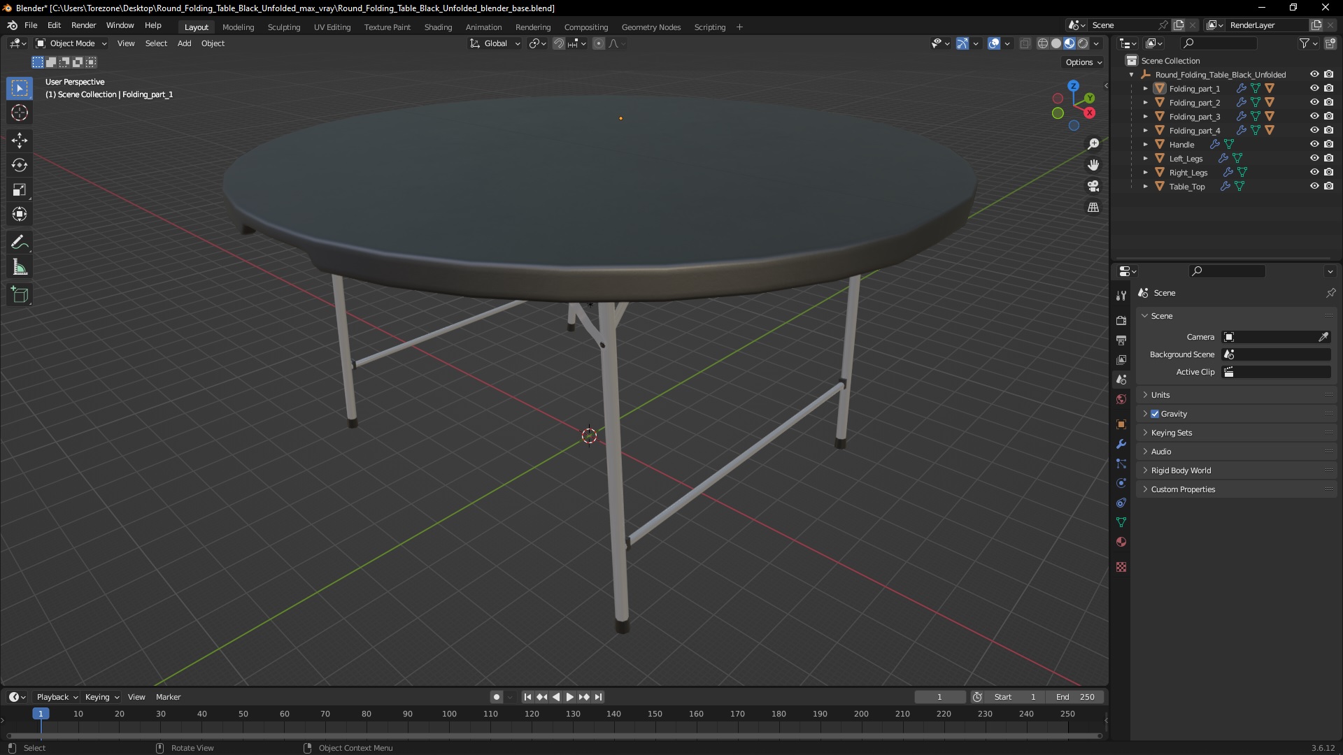 Round Folding Table Black Unfolded 3D model
