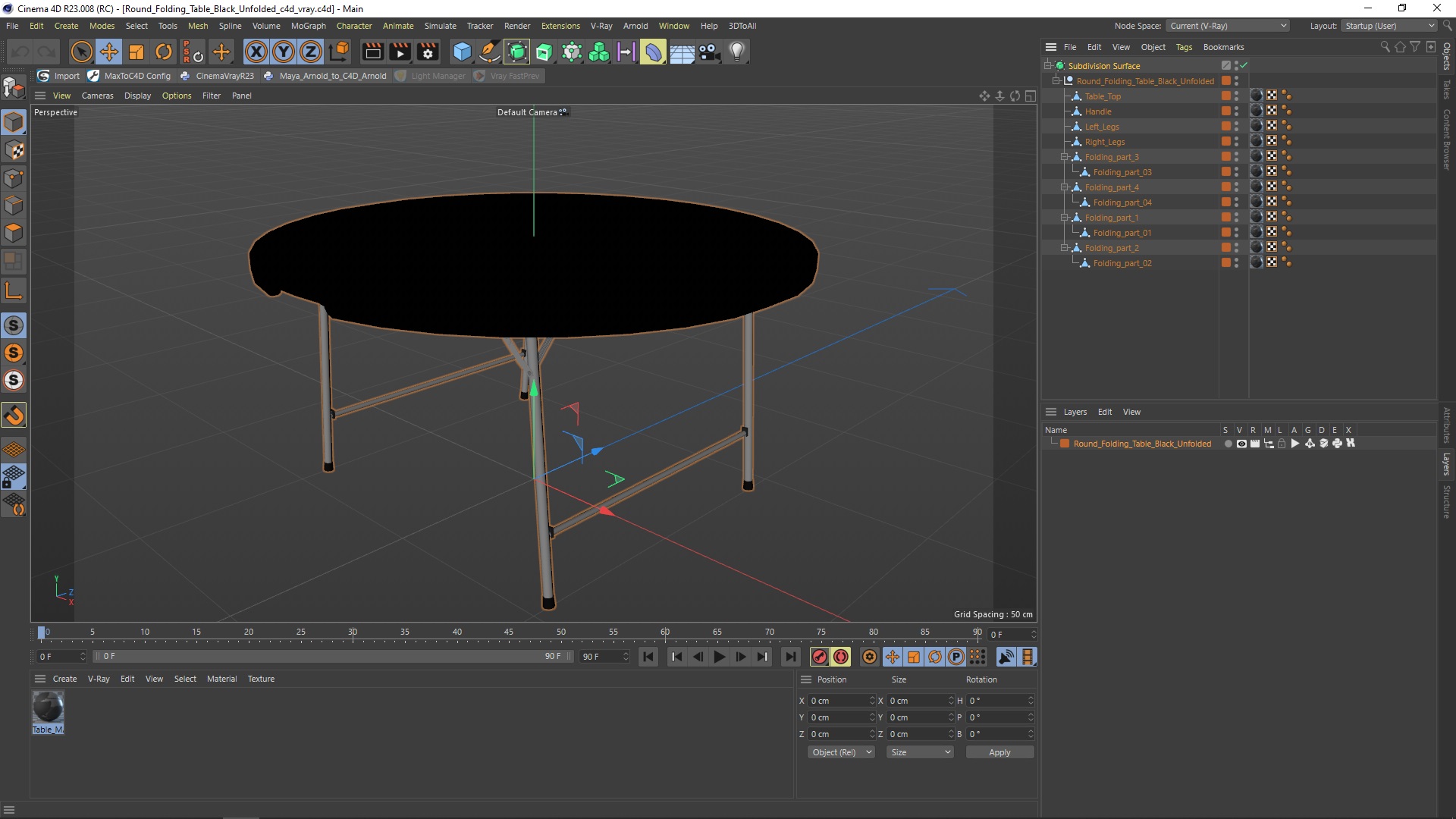 Round Folding Table Black Unfolded 3D model