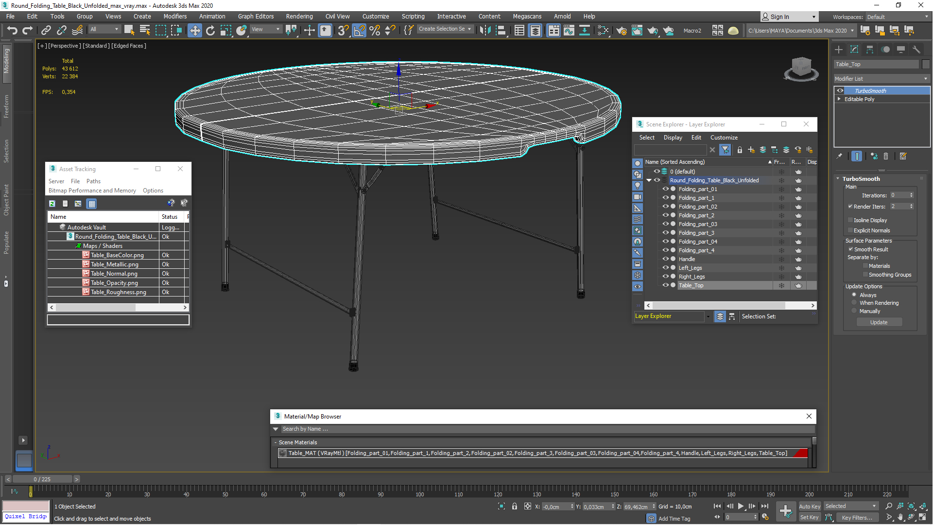 Round Folding Table Black Unfolded 3D model