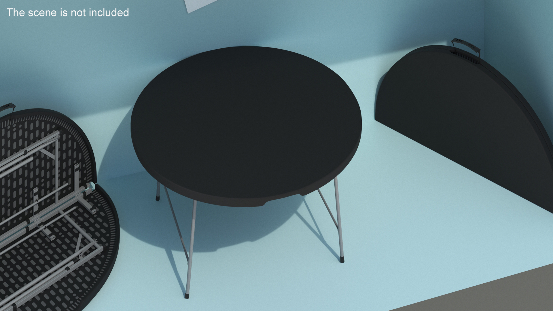 Round Folding Table Black Unfolded 3D model