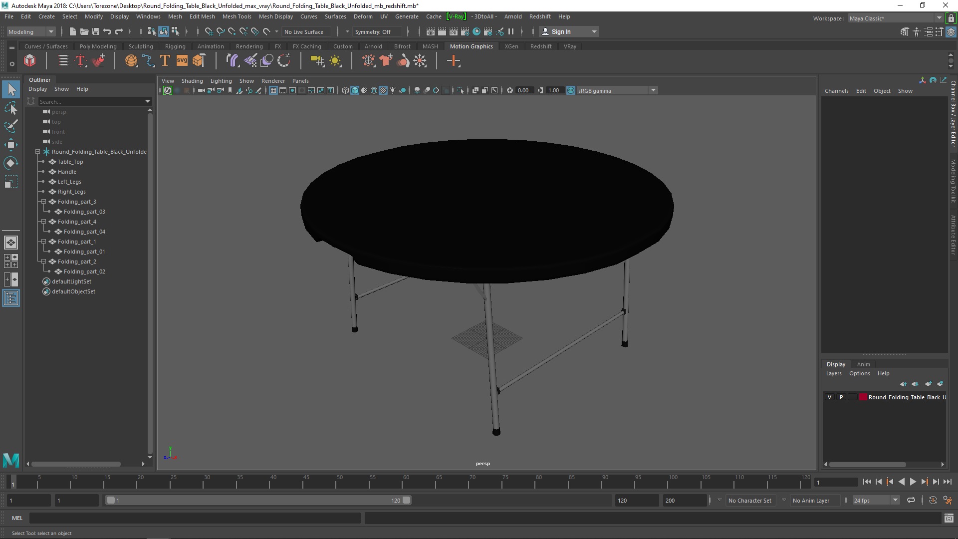 Round Folding Table Black Unfolded 3D model