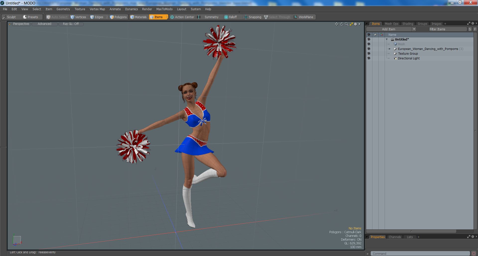 3D model European Woman Dancing with Pompoms