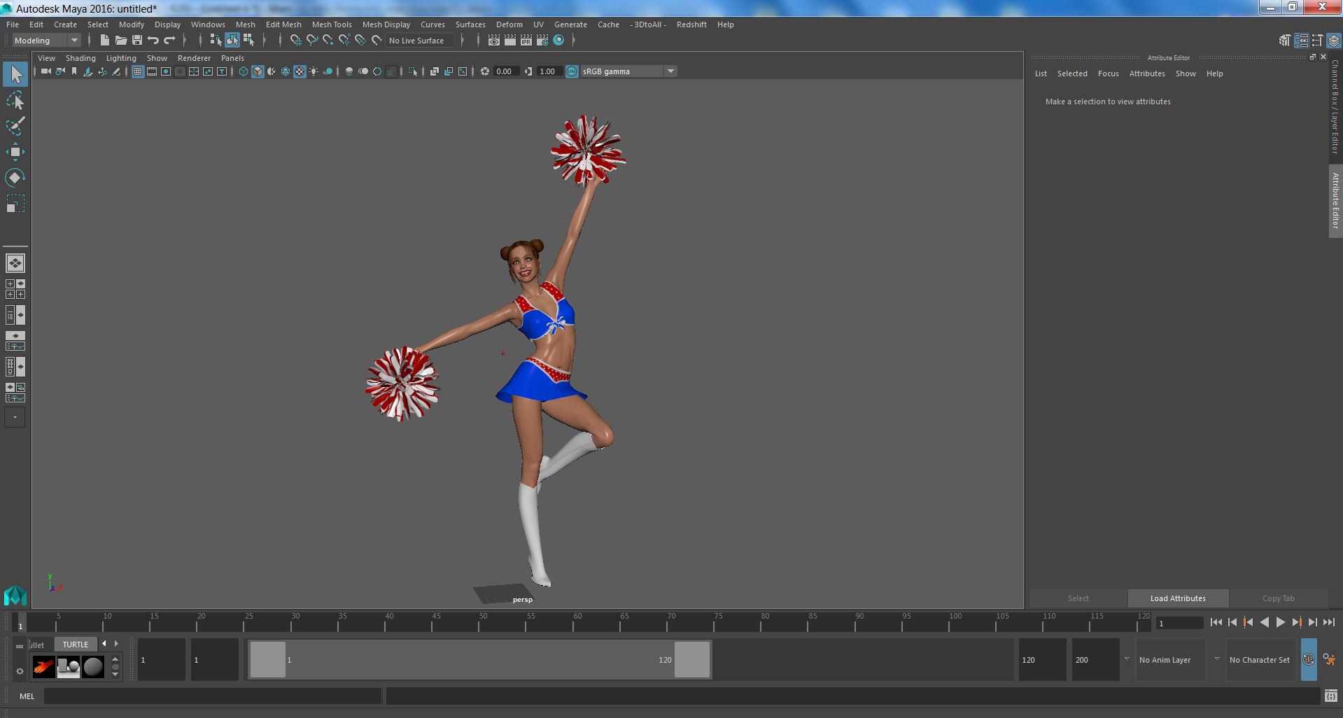 3D model European Woman Dancing with Pompoms