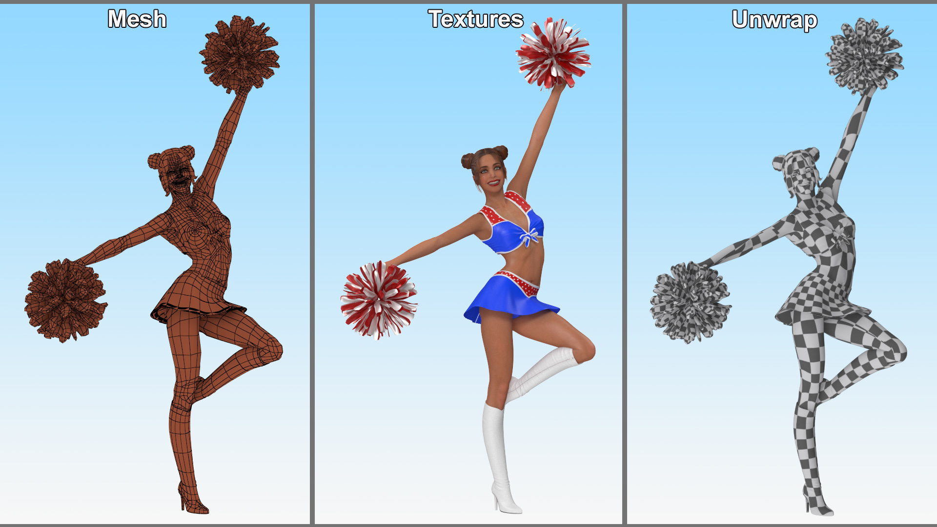 3D model European Woman Dancing with Pompoms