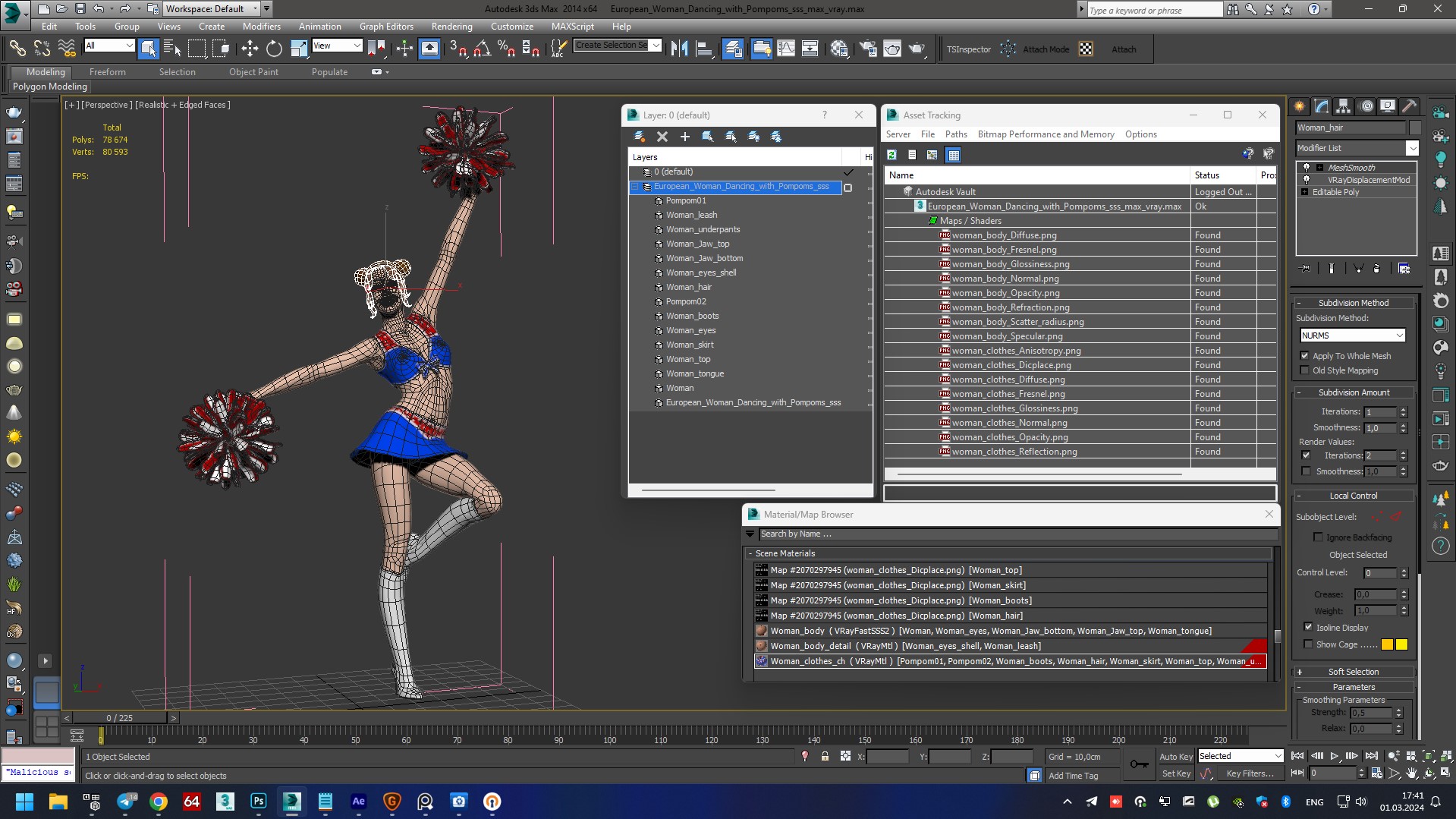 3D model European Woman Dancing with Pompoms