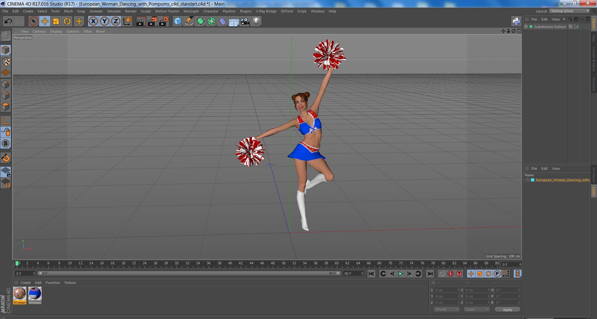 3D model European Woman Dancing with Pompoms