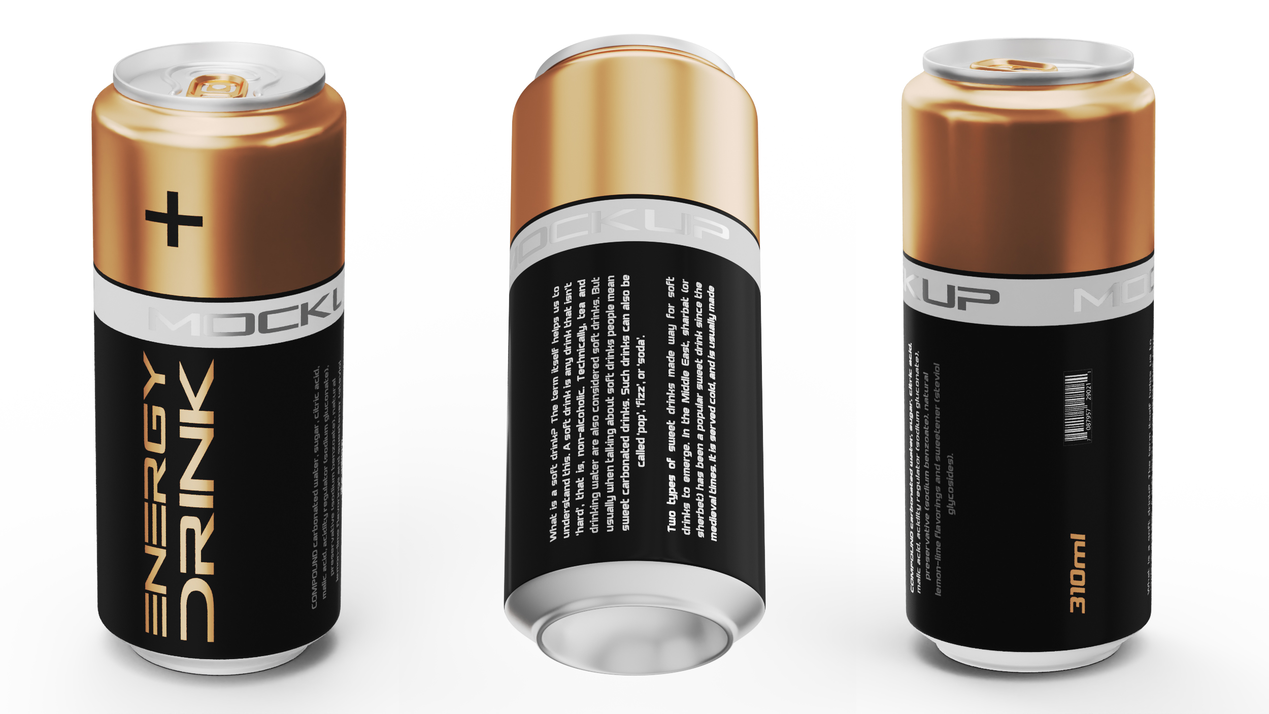 Energy Beverage Can Mockup 310ml 3D