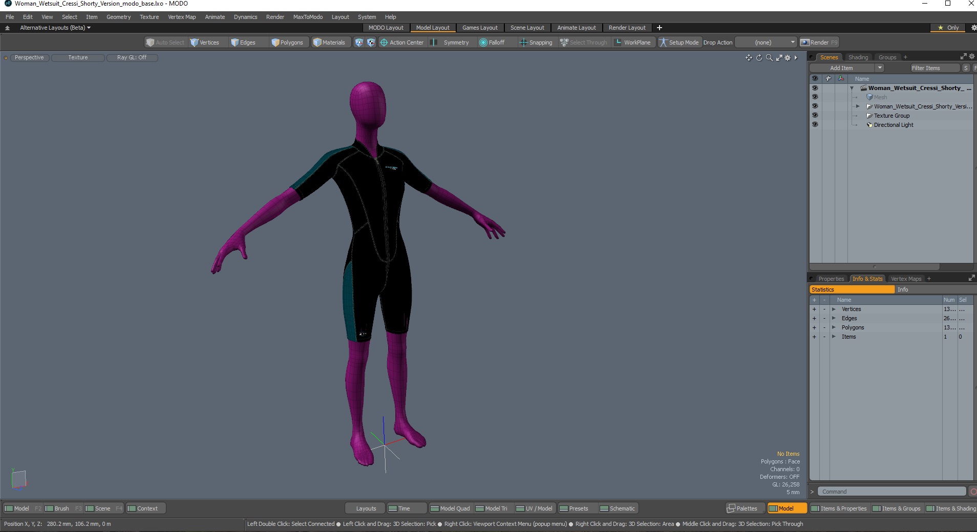3D model Woman Wetsuit Cressi Shorty Version