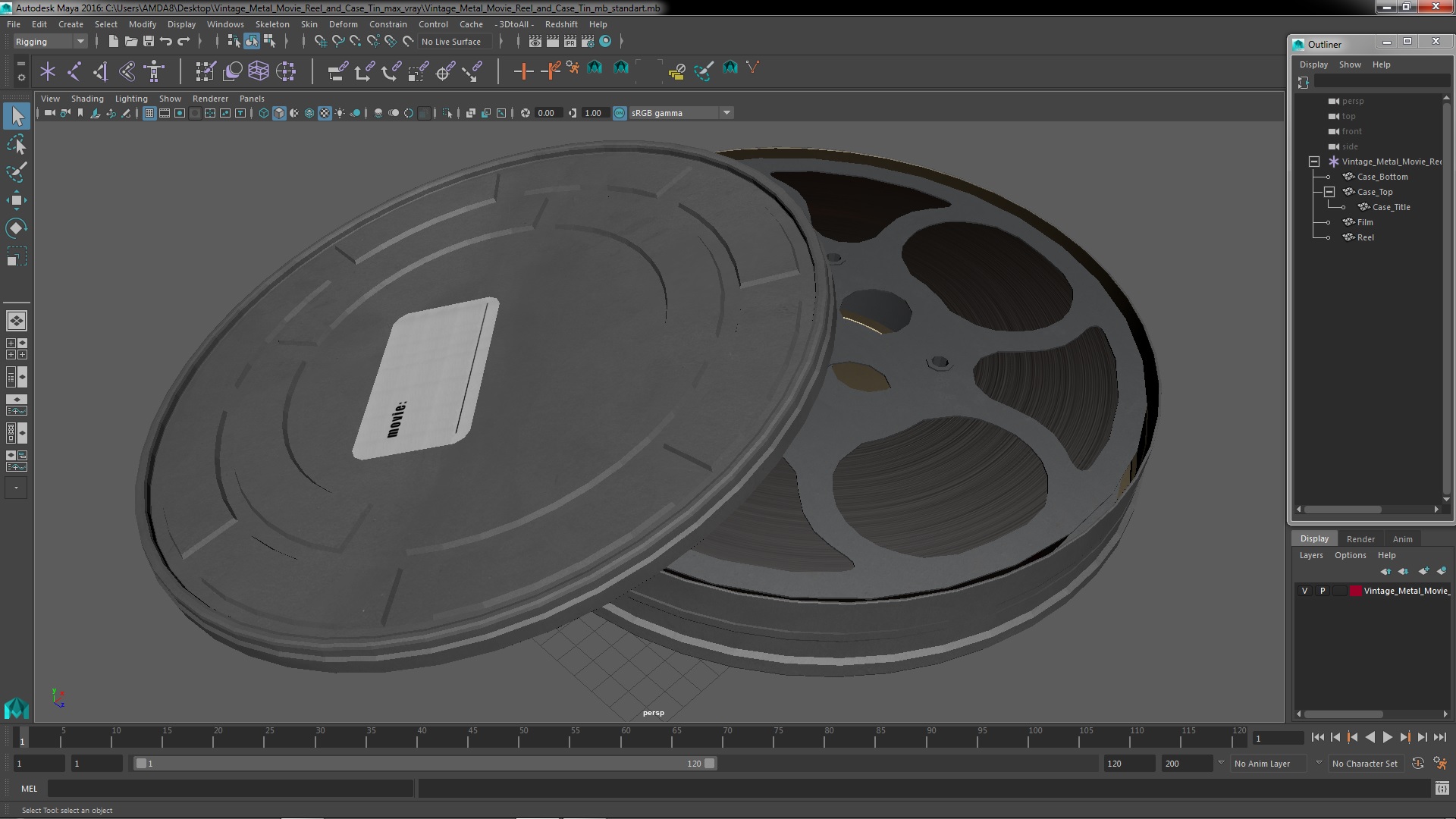 Vintage Metal Movie Reel and Case Tin 3D